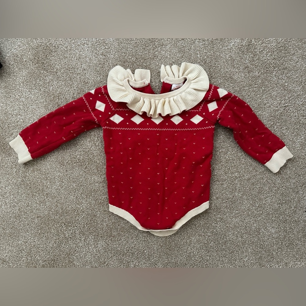 Red and Cream Ruffled Kids One Piece